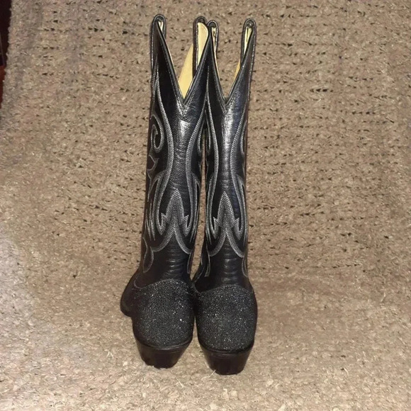 NOCONA-Classic Black Leather & Exotic Sting Ray Cowboy Boots-Sz 5C Nocona=6 Wome - Picture 5 of 9